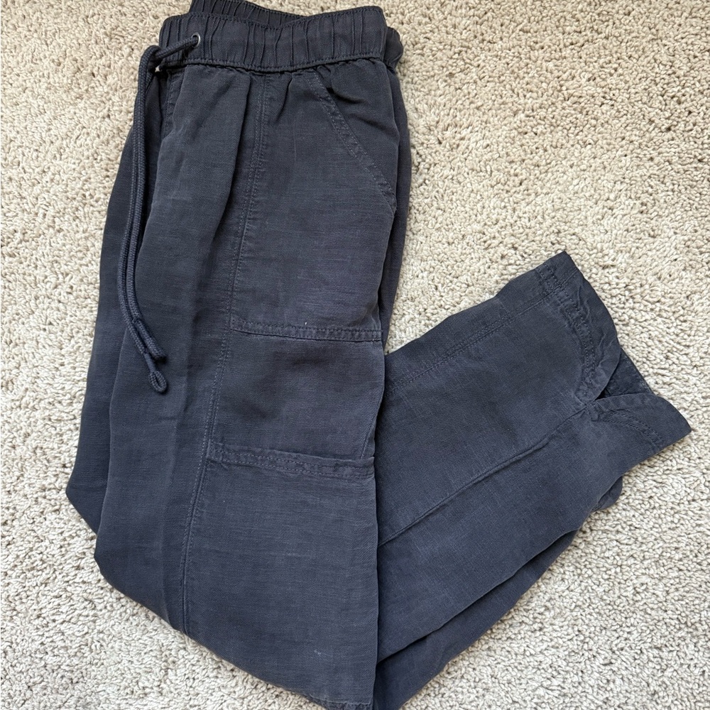 c&c california linen blend tapered leg cargo pants with dolphin hem
